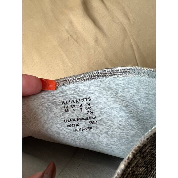 All Saints Orleans Metallic Pointed Toe Mid Calf Boots 8 - Picture 9 of 11